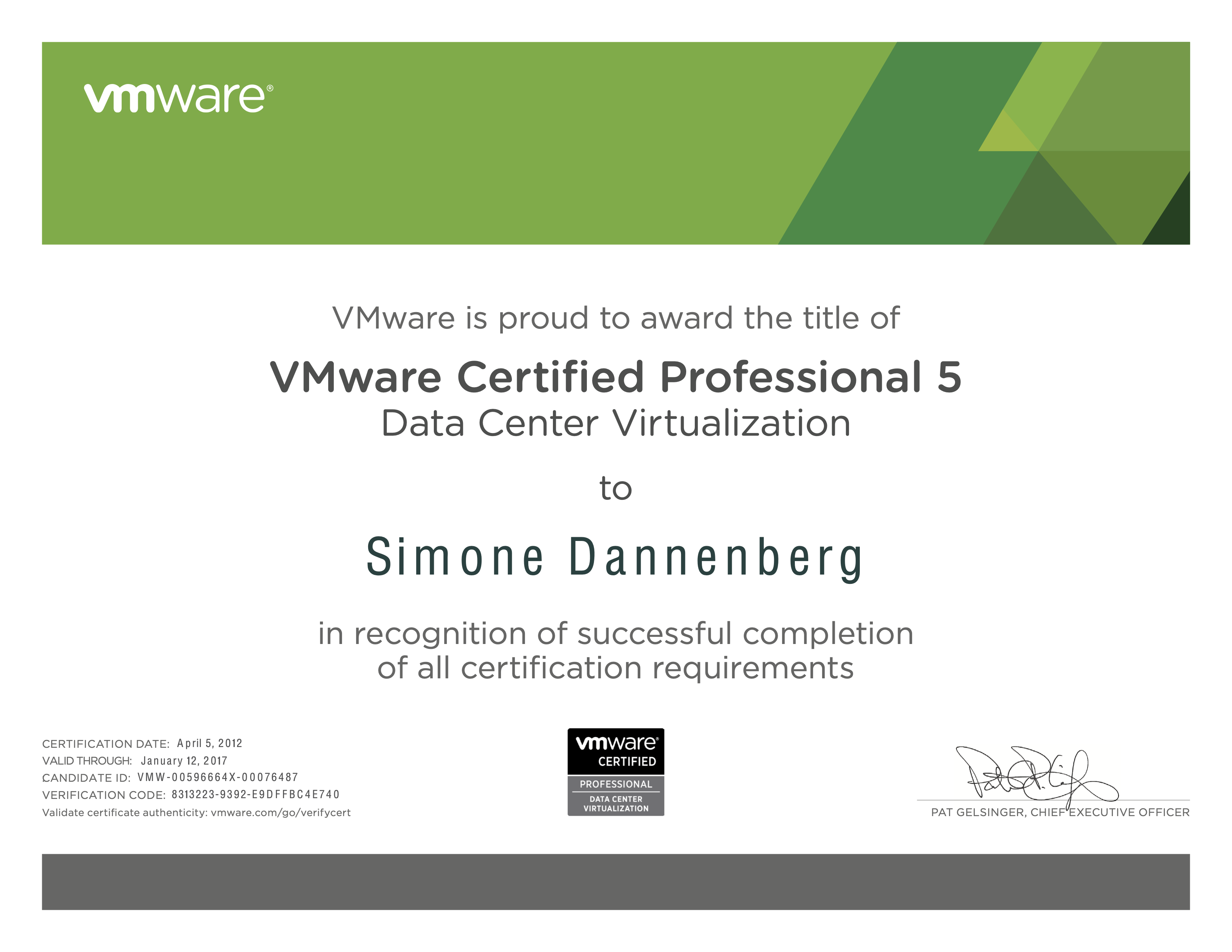 Simone Dannenberg: VMware Certified Professional 5